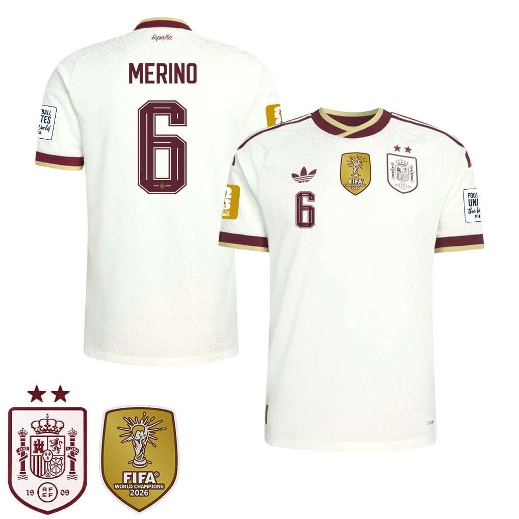 Maglia Trasferta Uomo Campioni del Mondo Due Stelle Spagna 2026 – Mikel Merino #6