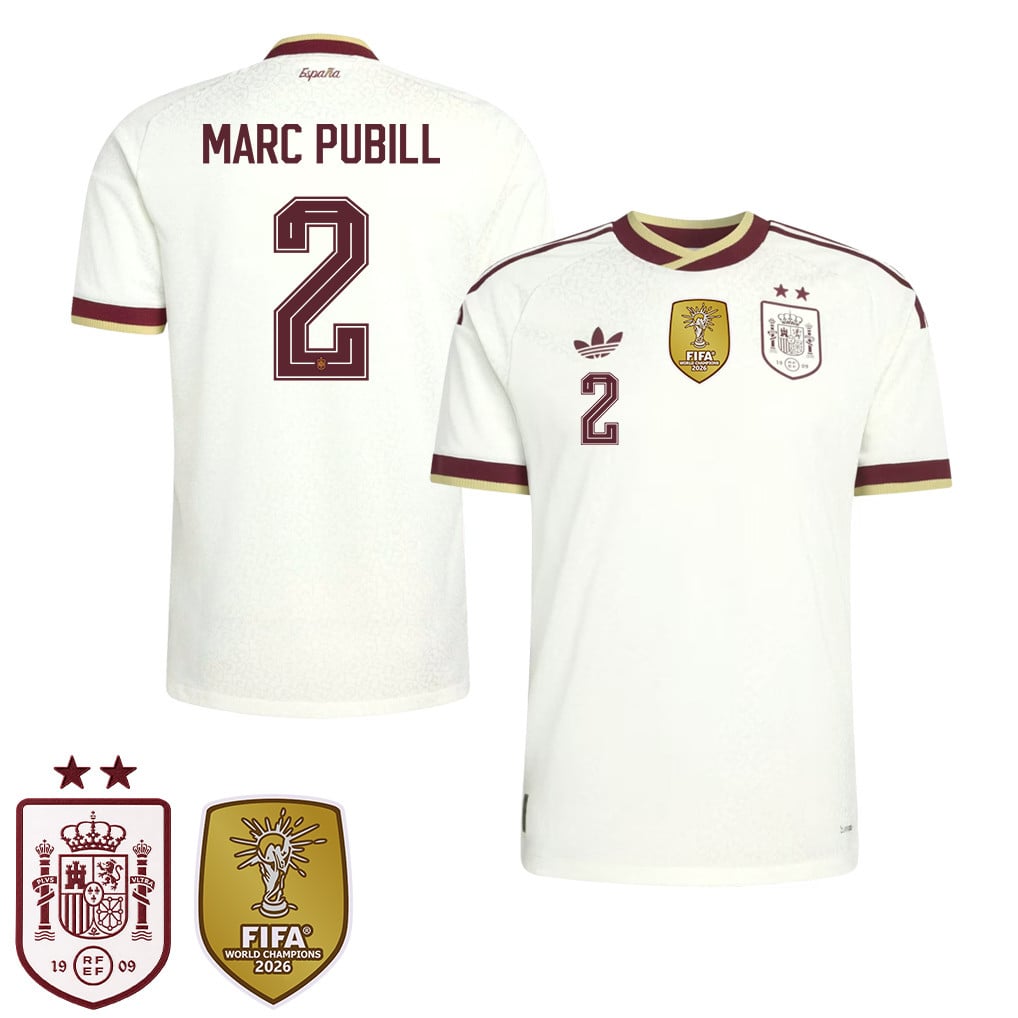 Maglia Trasferta Uomo Campioni del Mondo Due Stelle Spagna 2026 – Marc Pubill #2