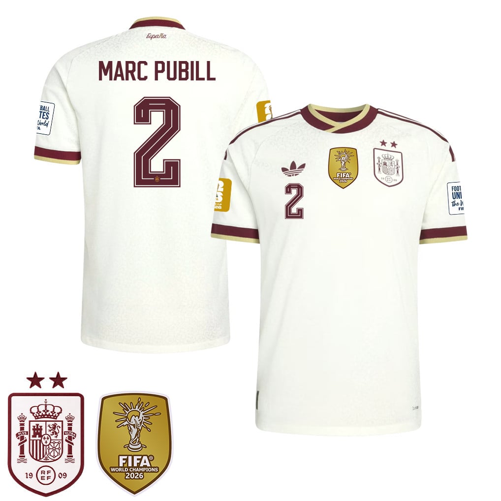 Maglia Trasferta Uomo Campioni del Mondo Due Stelle Spagna 2026 – Marc Pubill #2