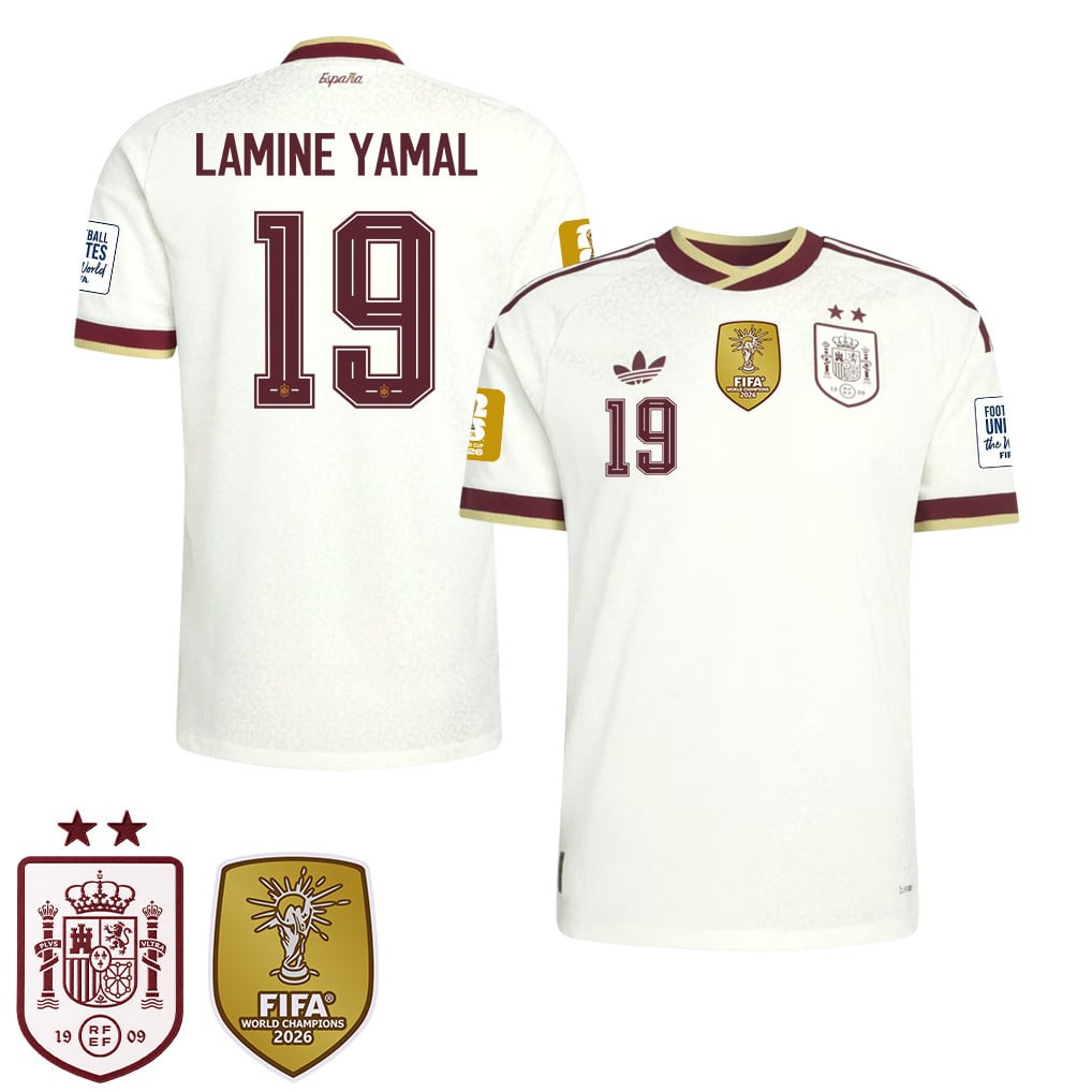 Camiseta visitante masculina de España 2026, campeones del Mundial con dos estrellas – Lamine Yamal #19
