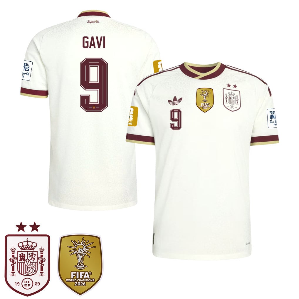 Maglia Trasferta Uomo Campioni del Mondo Due Stelle Spagna 2026 – Gavi #9