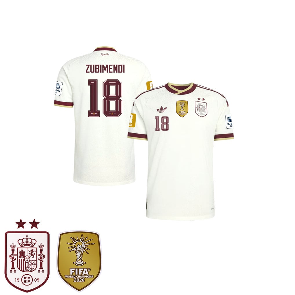Maglia Away Bambini Campioni del Mondo Due Stelle Spagna 2026 – Martín Zubimendi #18