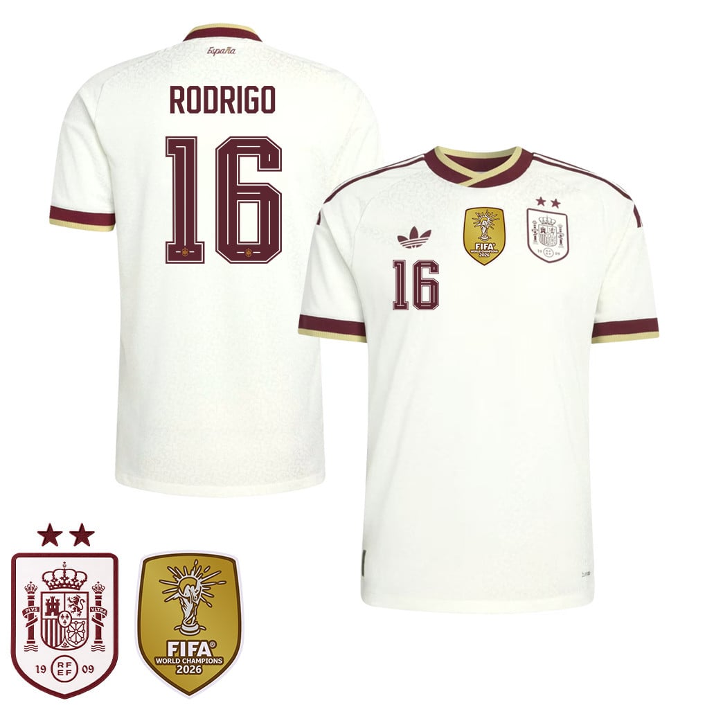 Maglia Away Bambini Campioni del Mondo Due Stelle Spagna 2026 – Rodri #16