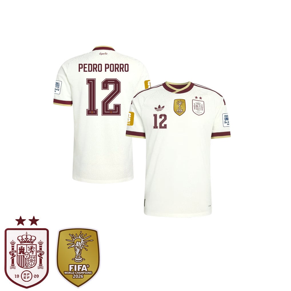 Spanje 2026 Twee-Sterren Wereldkampioen Kids Uitshirt – Pedro Porro #12