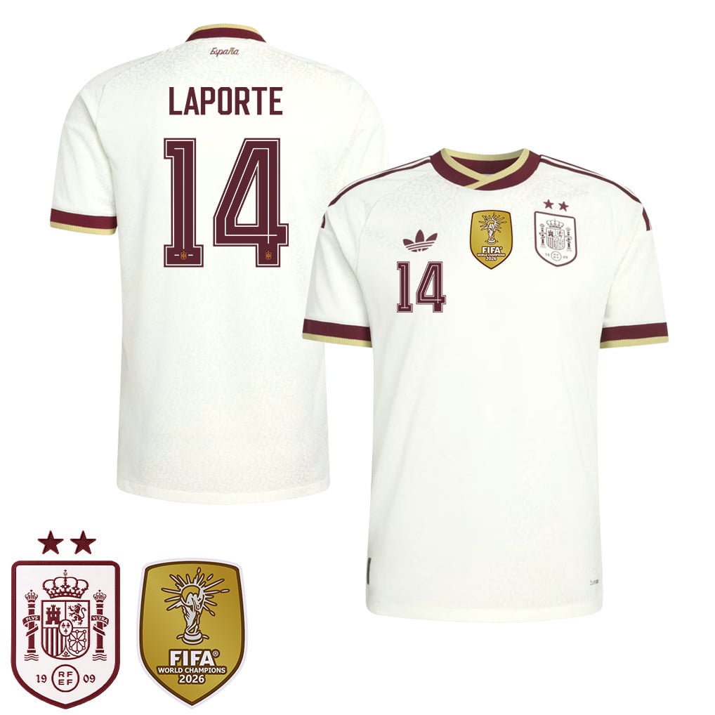 Spain 2026 Two-Star World Cup Champions Kids Away Jersey – Aymeric Laporte #14