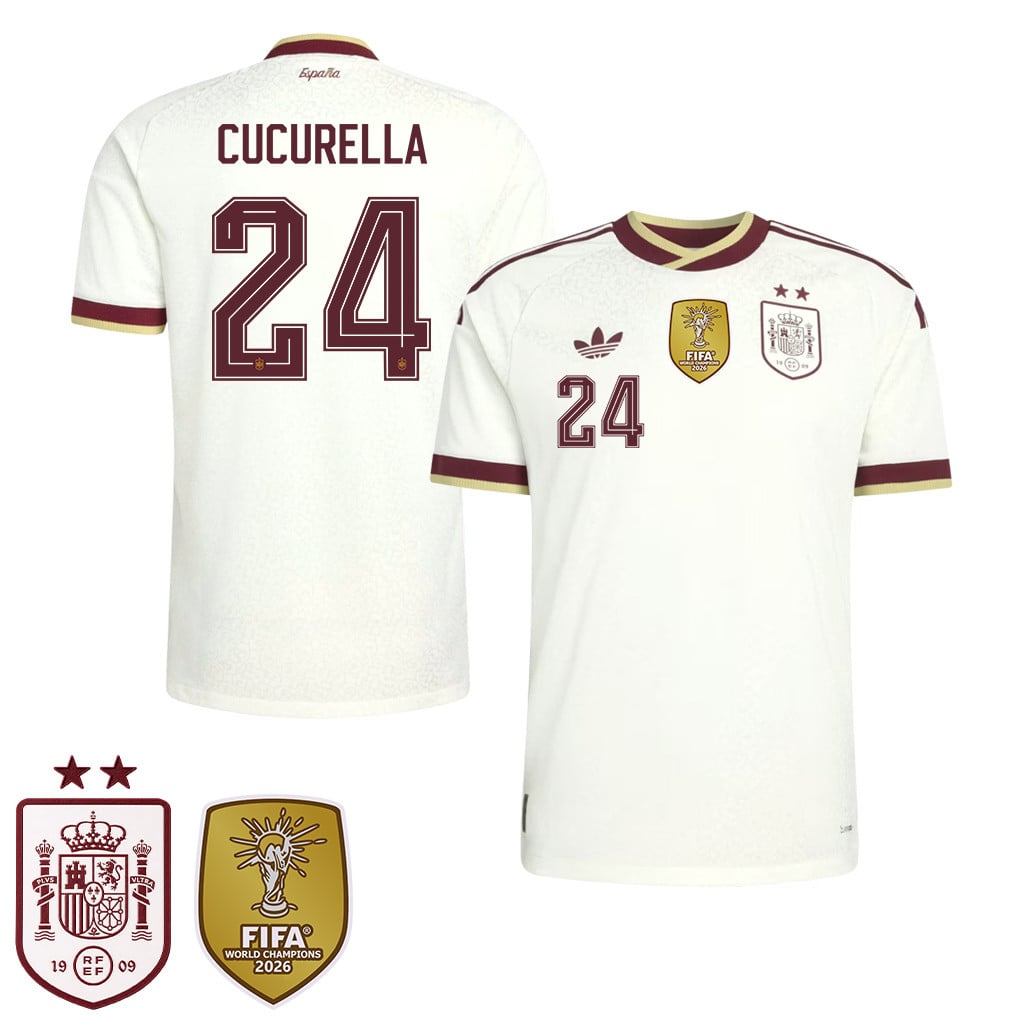 Maglia Away Bambini Campioni del Mondo Due Stelle Spagna 2026 – Marc Cucurella #24