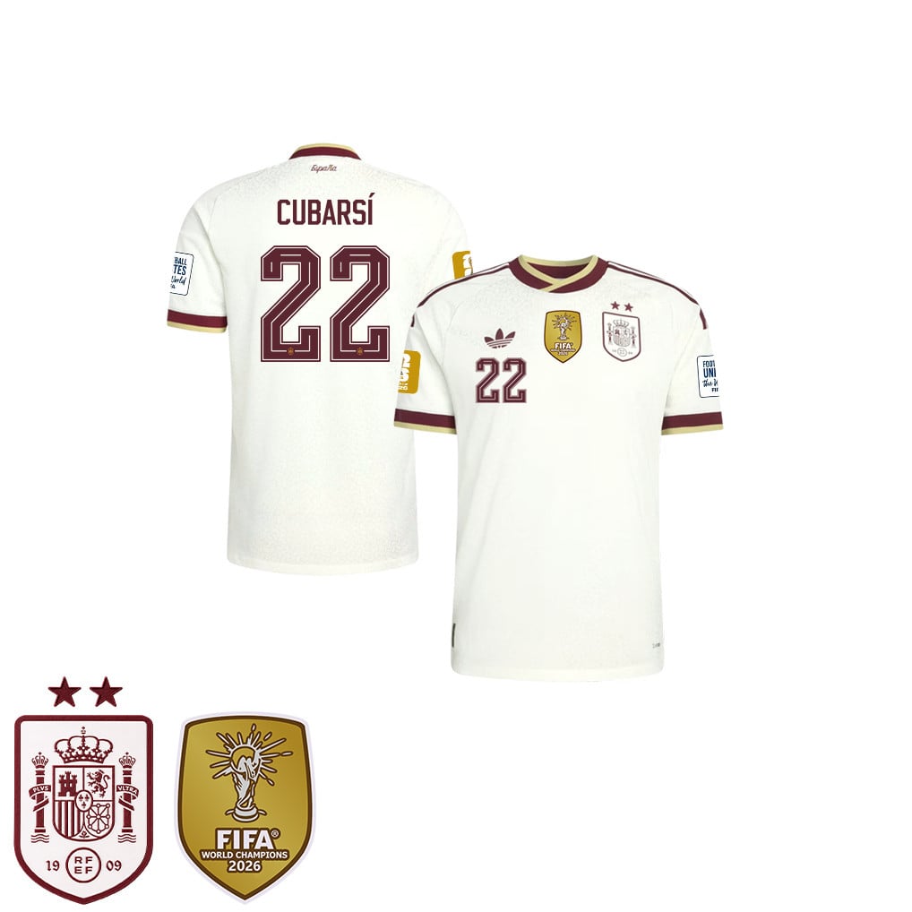 Spanje 2026 Twee-Sterren Wereldkampioen Kids Uitshirt – Pau Cubarsí #22