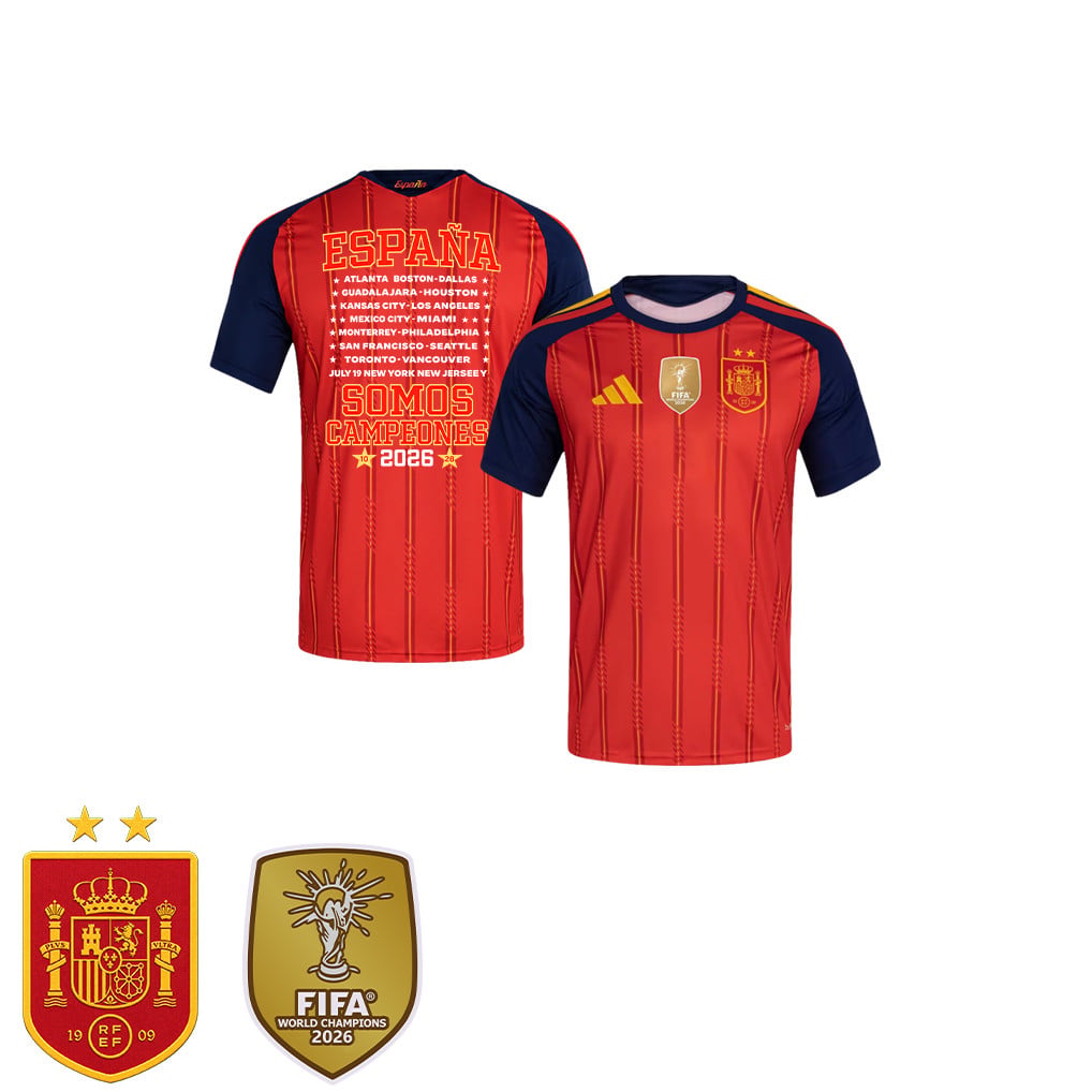 Spagna 2026 Maglia Casa Bambini Coppa del Mondo Due Stelle Spagna Siamo Campioni