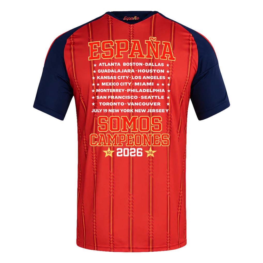Spagna 2026 Maglia Casa Bambini Coppa del Mondo Due Stelle Spagna Siamo Campioni