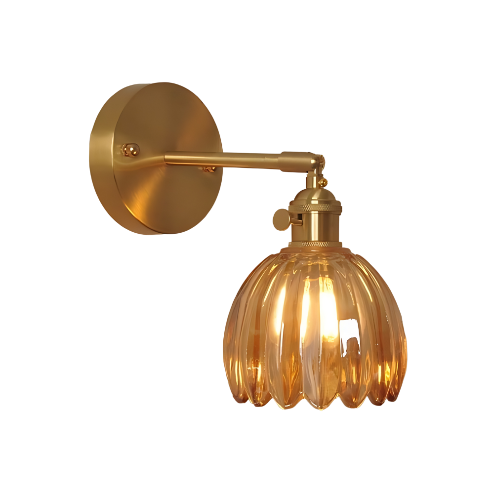 Vintage Brass Tulip Glass Wall Sconce 1-Light