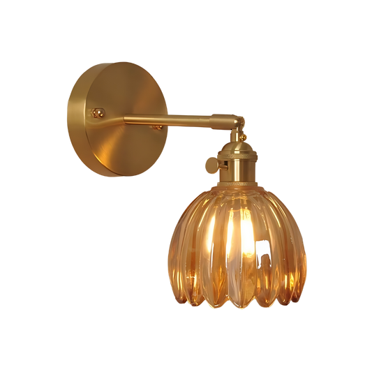 Vintage Brass Tulip Glass Wall Sconce 1-Light