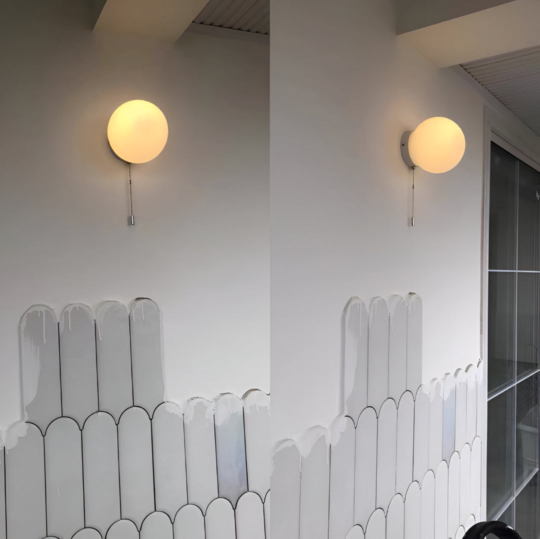 Nordic Minimalist Glass Globe Wall Sconce LED 1-Light with Pull Cord