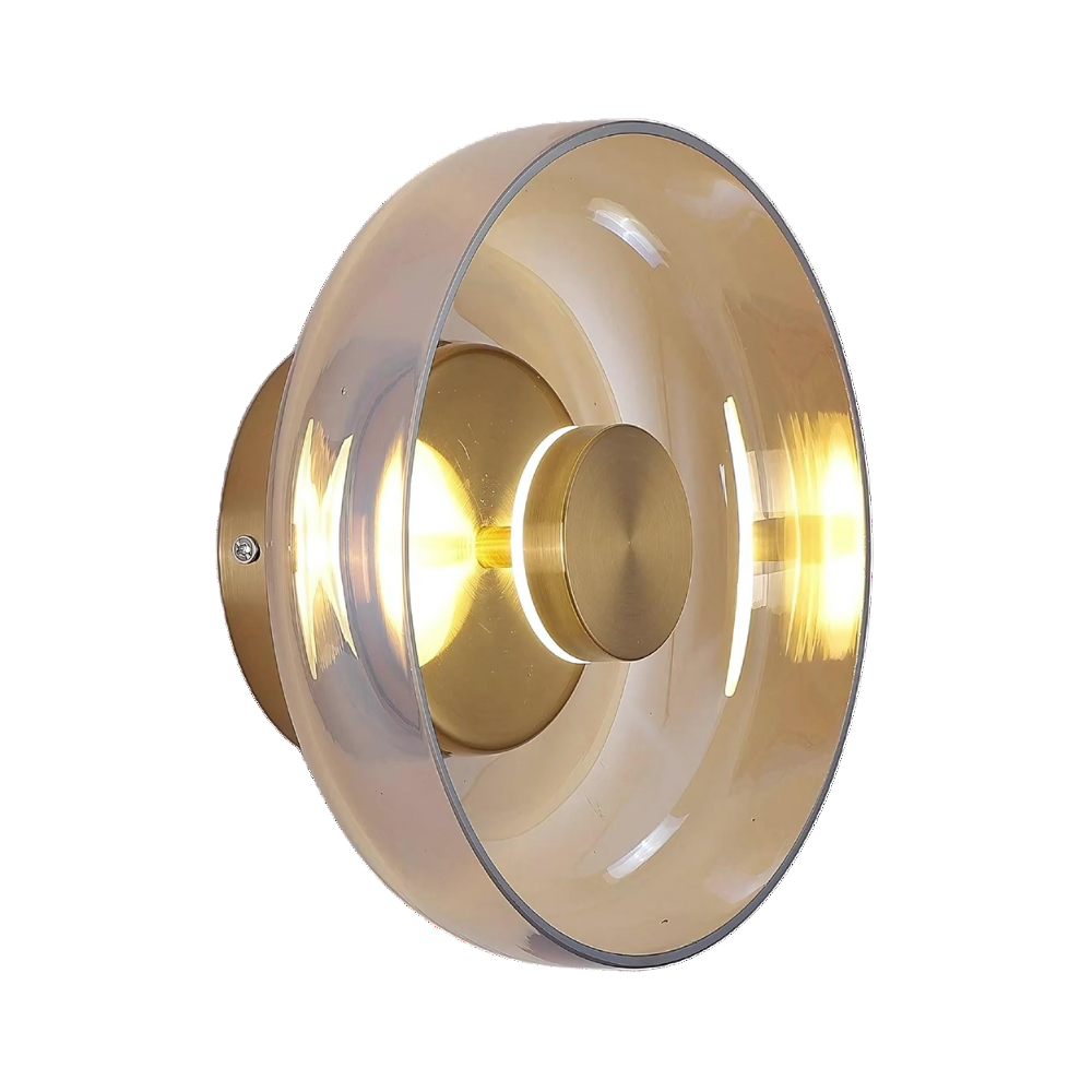 Applique da parete minimalista rotonda in ottone e vetro LED 1 luce