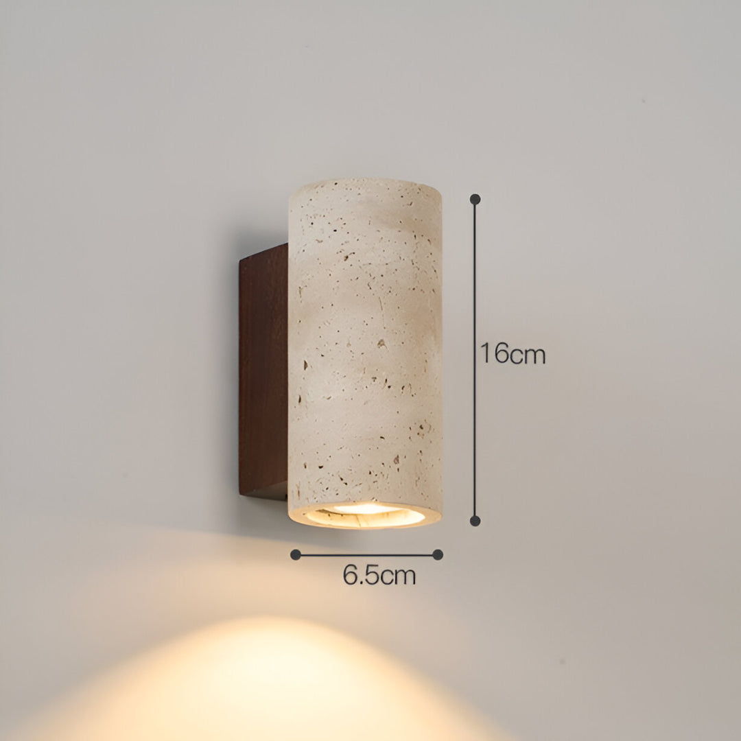 Japandi Travertine Wood Cylinder Wall Sconce LED 1-light