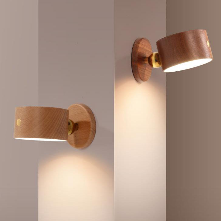 Applique da parete rotonda minimalista in legno con LED a 1 luce