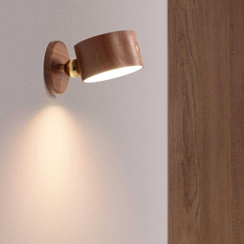 Applique da parete rotonda minimalista in legno con LED a 1 luce