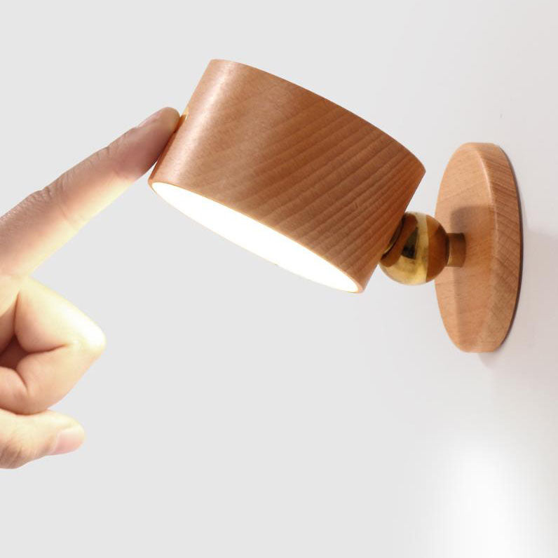 Applique da parete rotonda minimalista in legno con LED a 1 luce