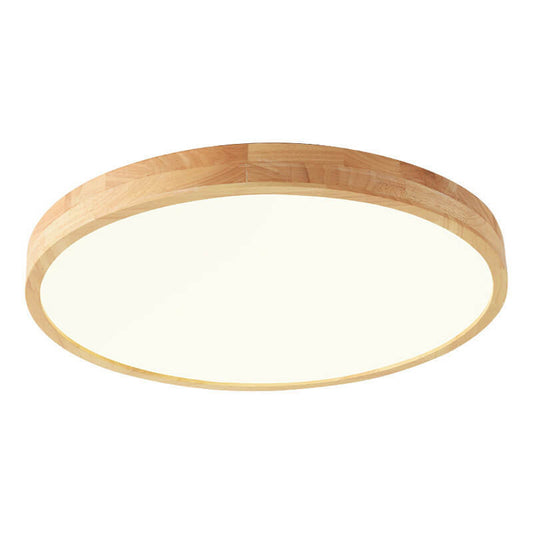 Nordic Solid Wood Round Ultra-thin LED Flush Mount Ceiling 1-Light