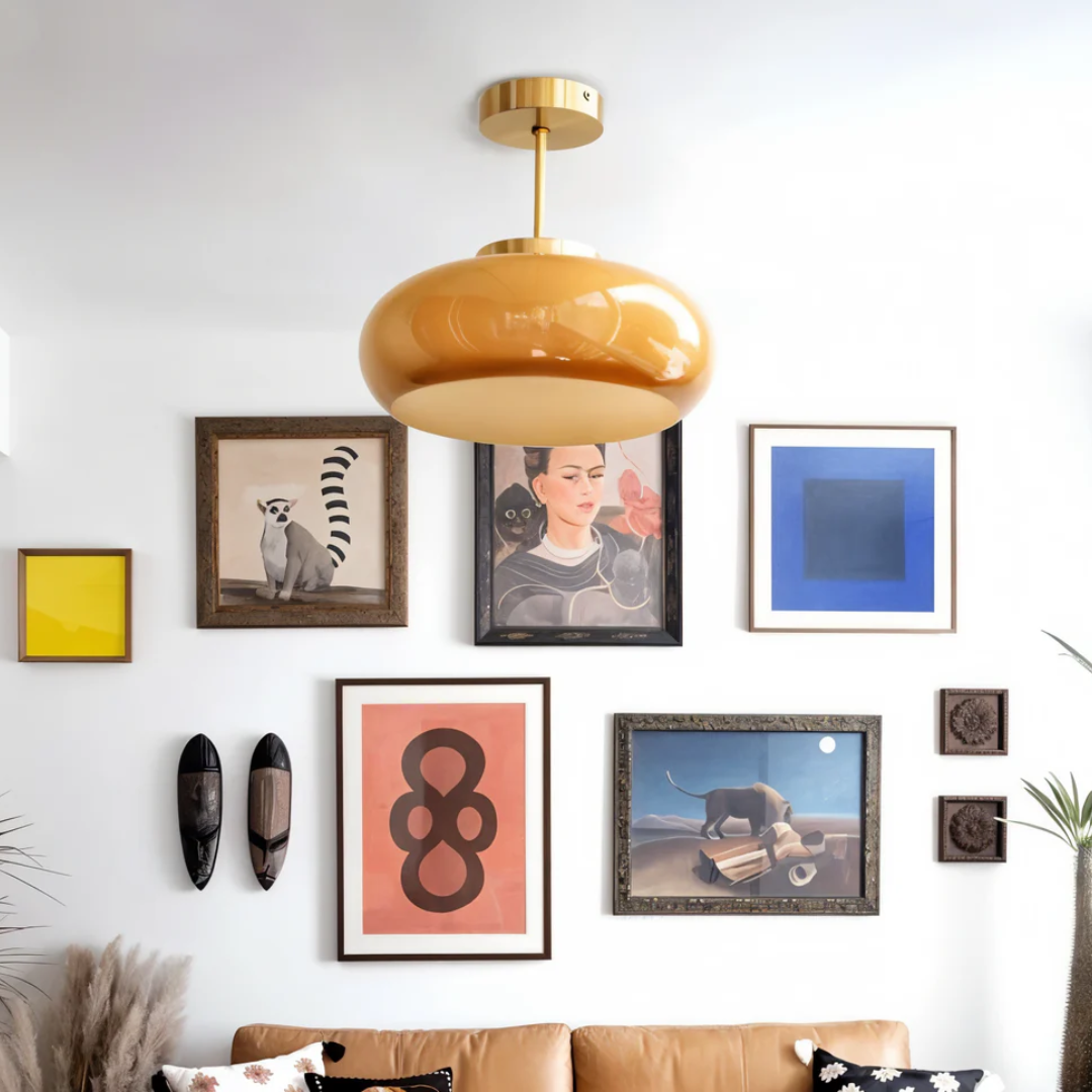 Vintage Amber Glass Ceiling Light 1-Light