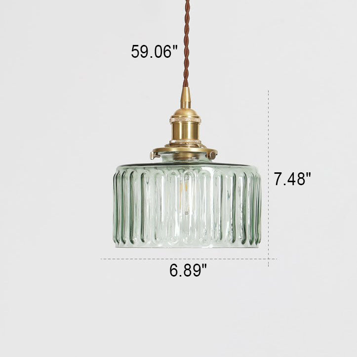 Lampada a sospensione rotonda giapponese in ottone e vetro a 1 luce