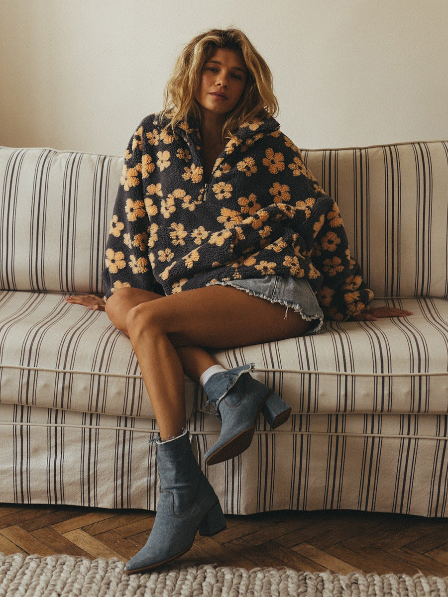Cozy Floral Fleece Pullover