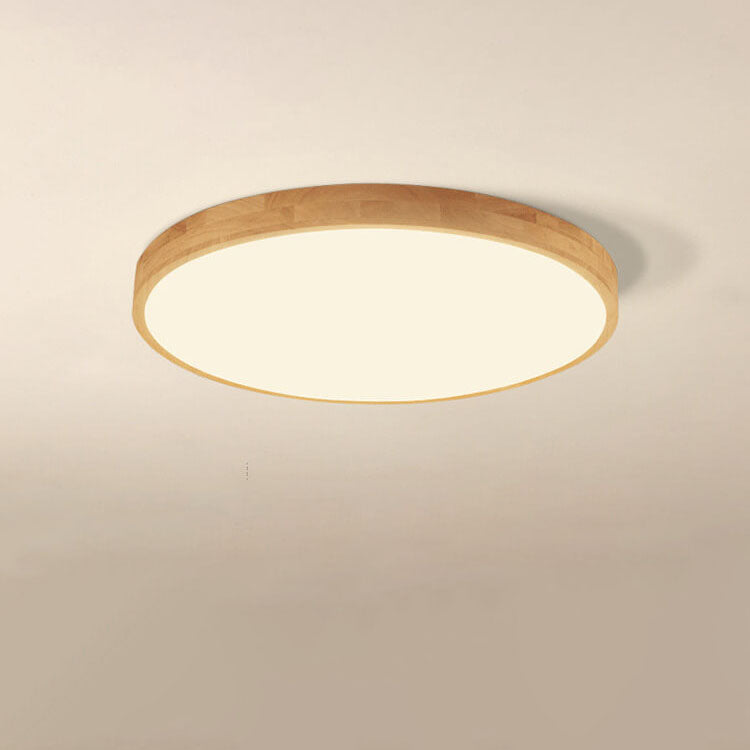 Nordic Solid Wood Round Ultra-thin LED Flush Mount Ceiling 1-Light