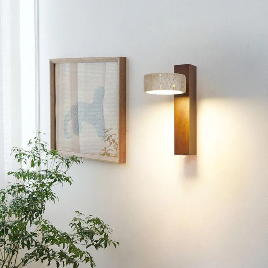 Applique da parete Wabi-sabi in travertino e legno LED 1 luce