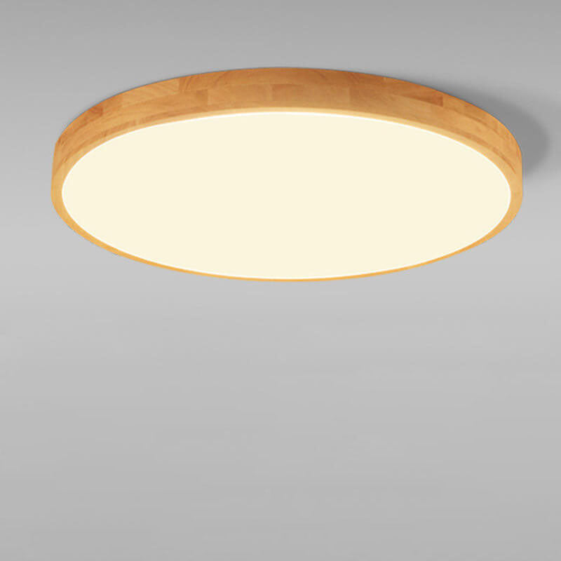 Nordic Solid Wood Round Ultra-thin LED Flush Mount Ceiling 1-Light