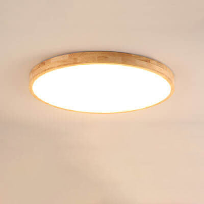 Nordic Solid Wood Round Ultra-thin LED Flush Mount Ceiling 1-Light