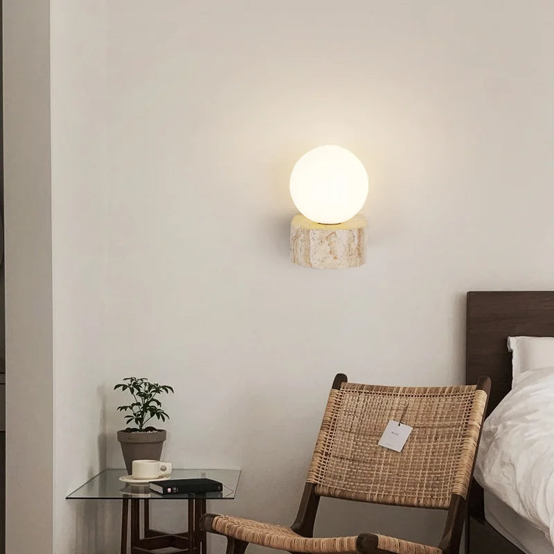 Modern Travertine Globe Wall Sconce LED 1-Light