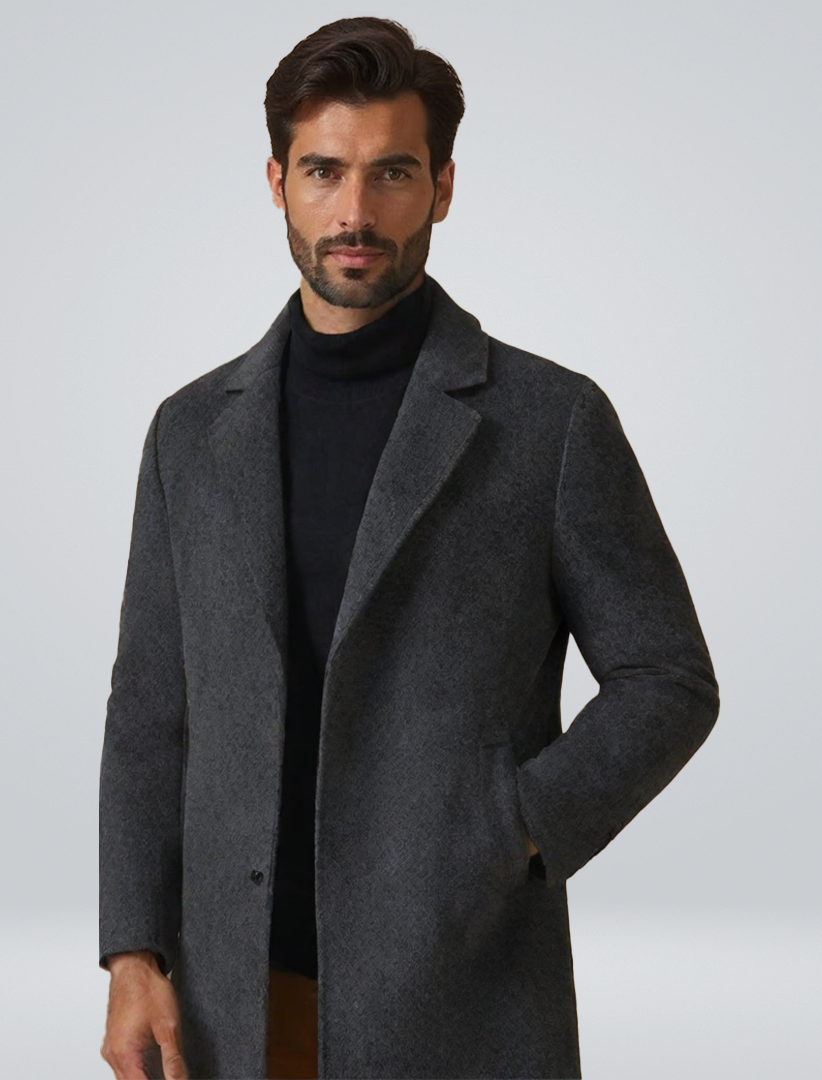 Leonard Men’s Long Wool Overcoat – Timeless Winter Elegance Dark Blue