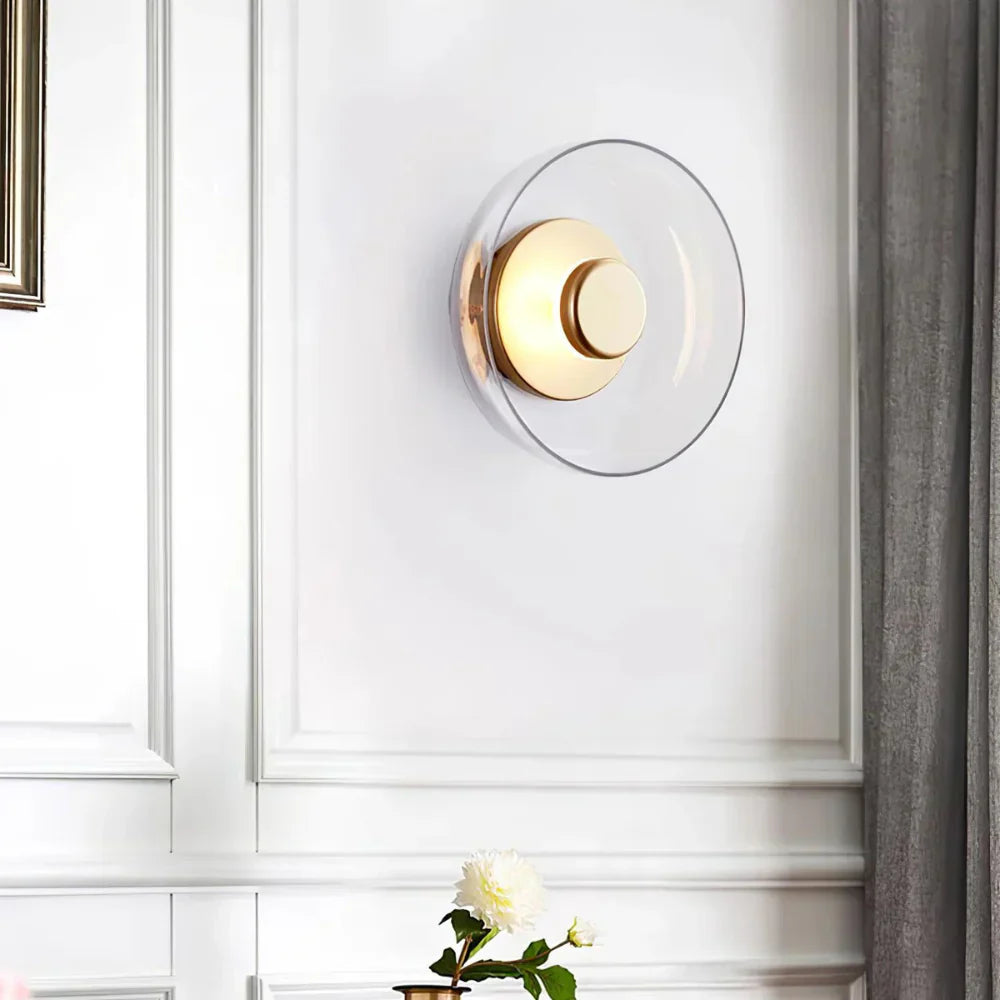 Minimalist Brass & Glass Round Wall Sconce LED 1-Light