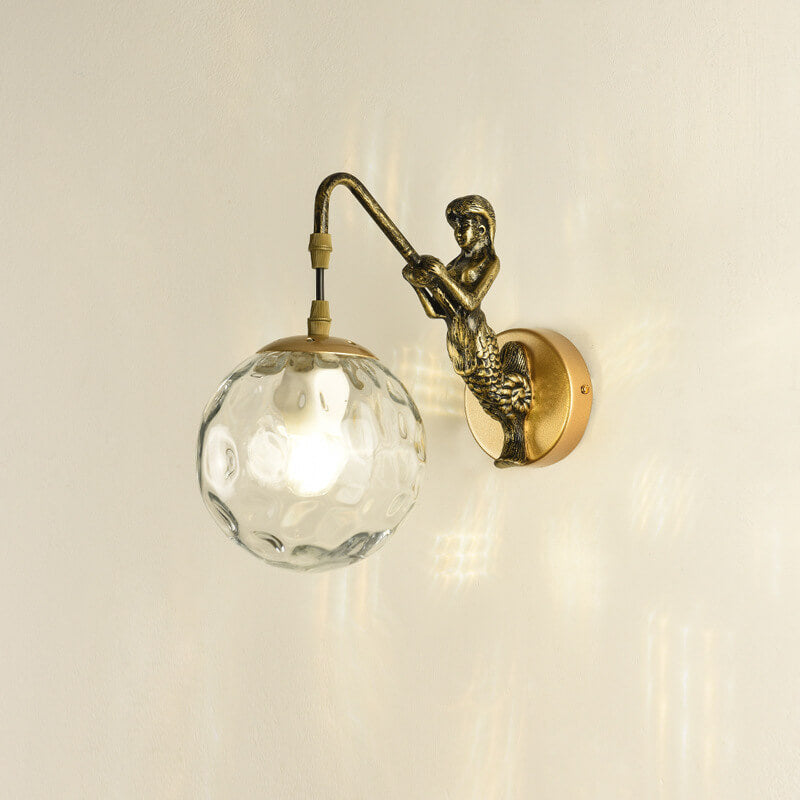 Applique da parete vintage a globo in vetro a forma di sirena a 1 luce