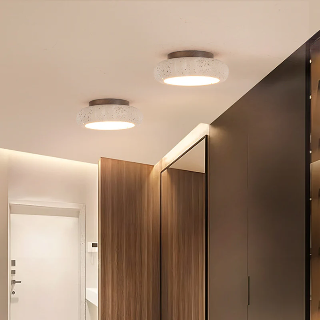 Retro Travertine Wood Ceiling Light 1-Light