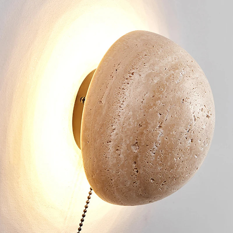 Modern Minimalist Travertine Round Wall Sconce LED 1-Light