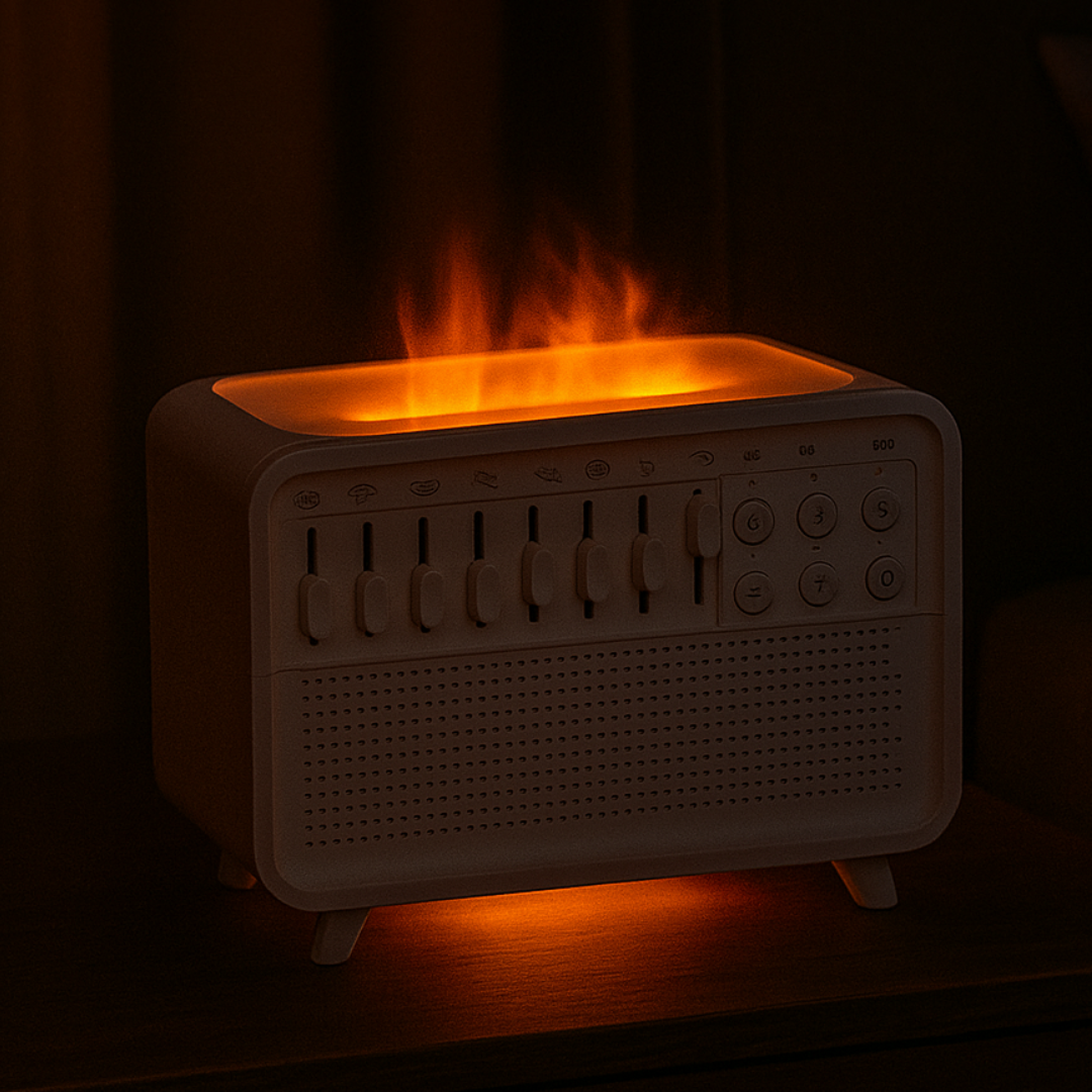 All-in-One White Noise Machine with Humidifier & Flame Light – Relaxation & Deep Sleep Solution