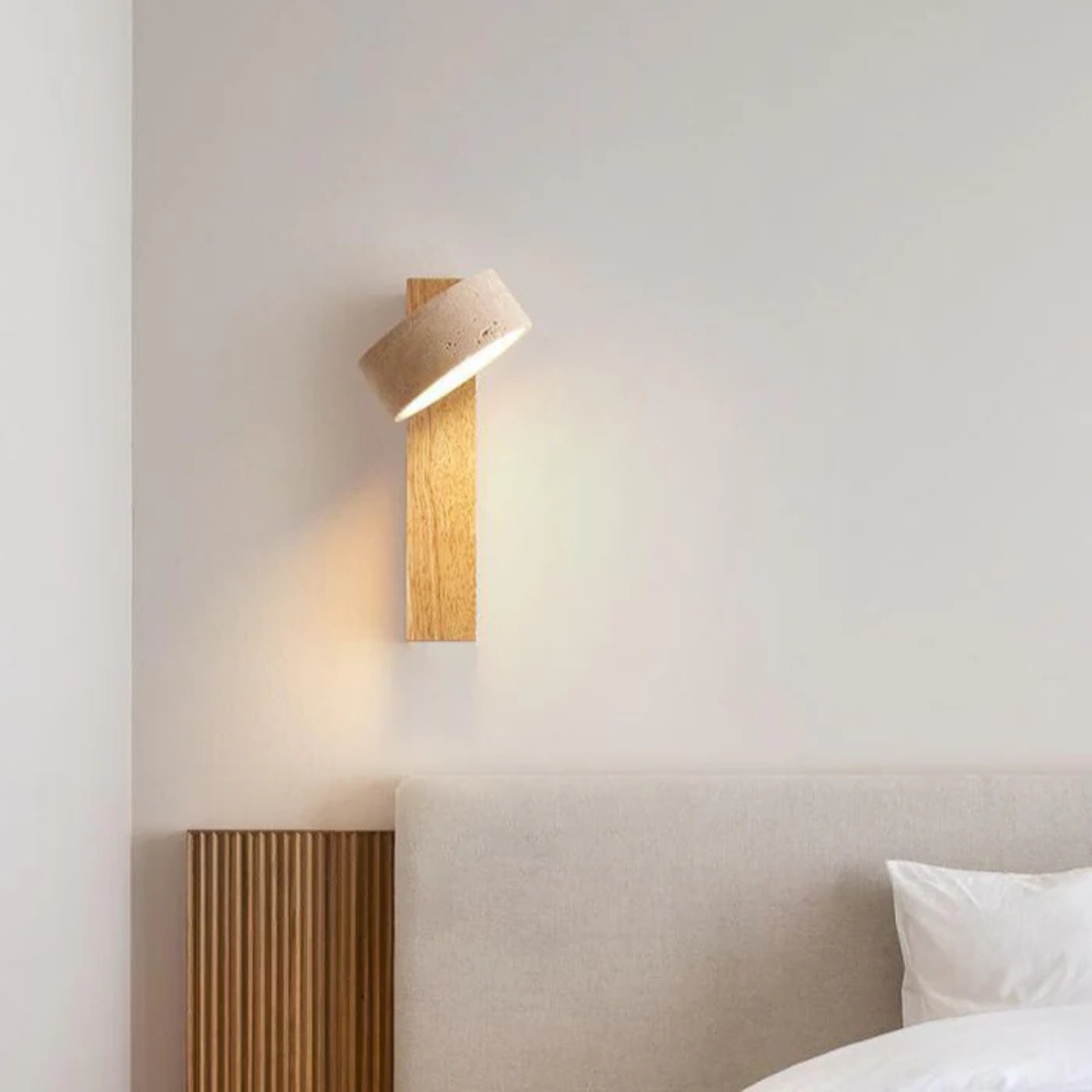Applique da parete Wabi-sabi in travertino e legno LED 1 luce