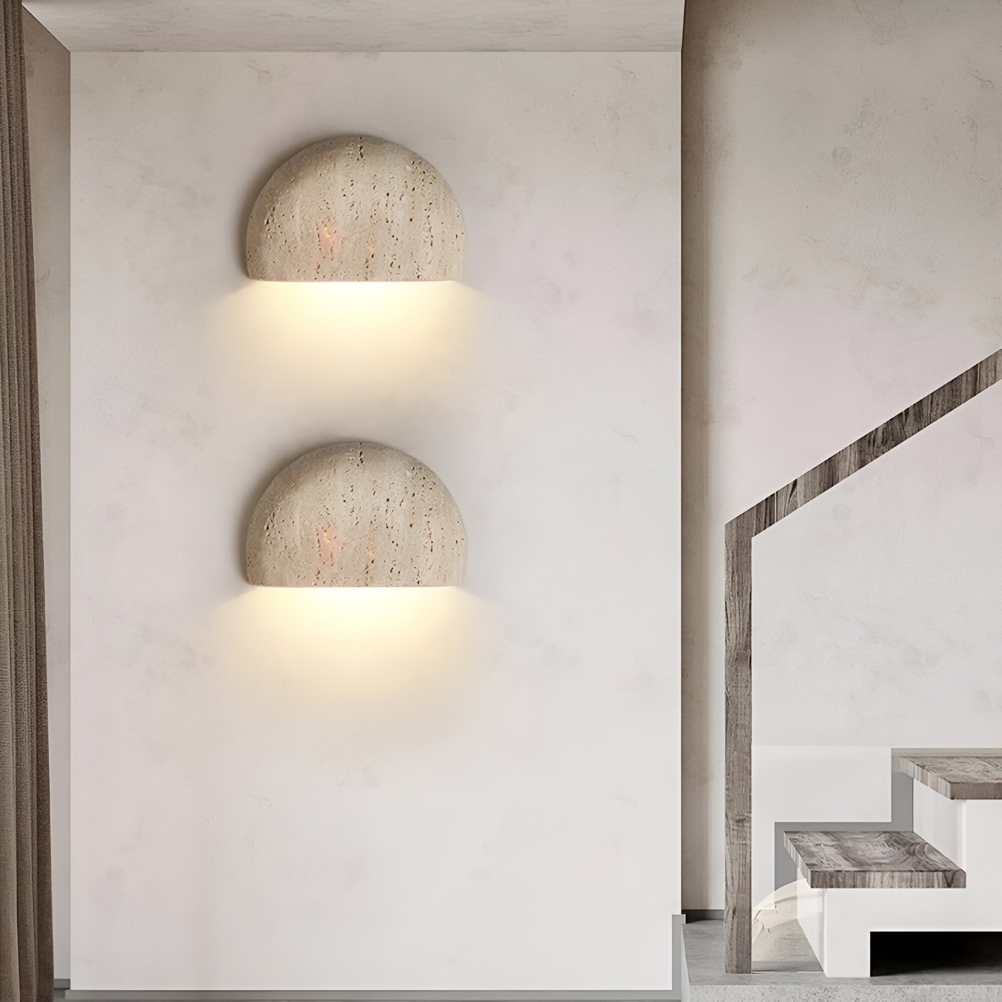 Medieval Travertine Stone Half-Round Wall Sconce G4 1-Light