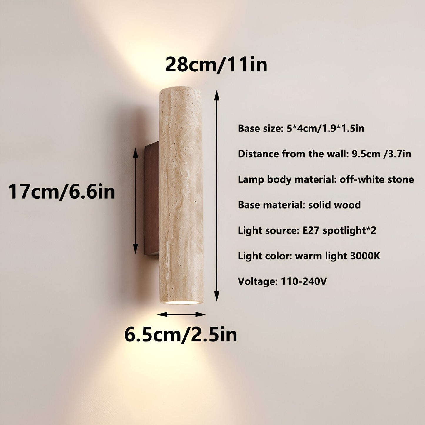 Japandi Travertine Wood Cylinder Wall Sconce LED 1-light
