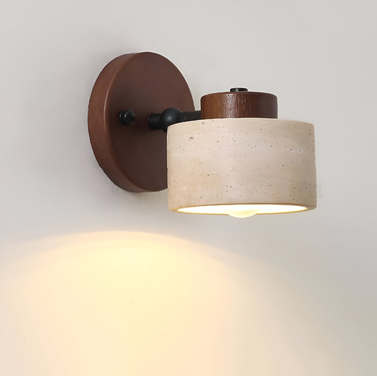 Minimalist Travertine Wood Cylinder Wall Sconce LED 1-light