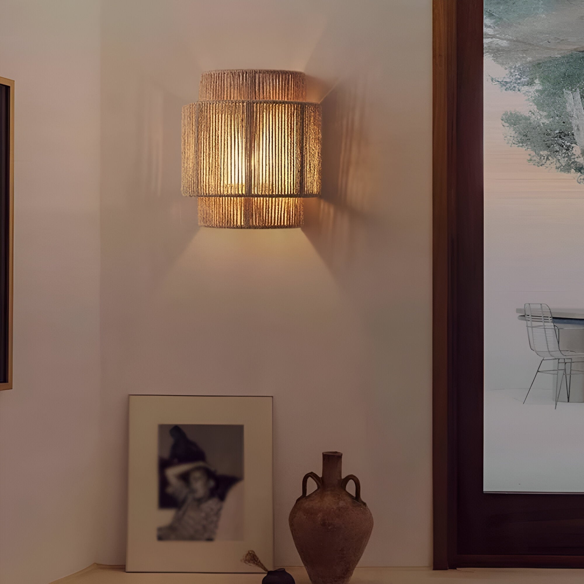 Applique da parete vintage bohemien in corda intrecciata a mano LED 1 luce