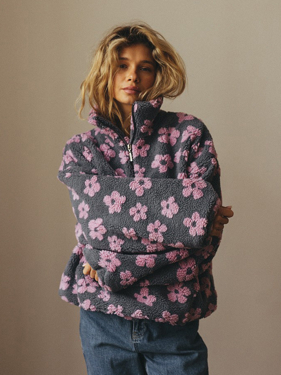 Cozy Floral Fleece Pullover