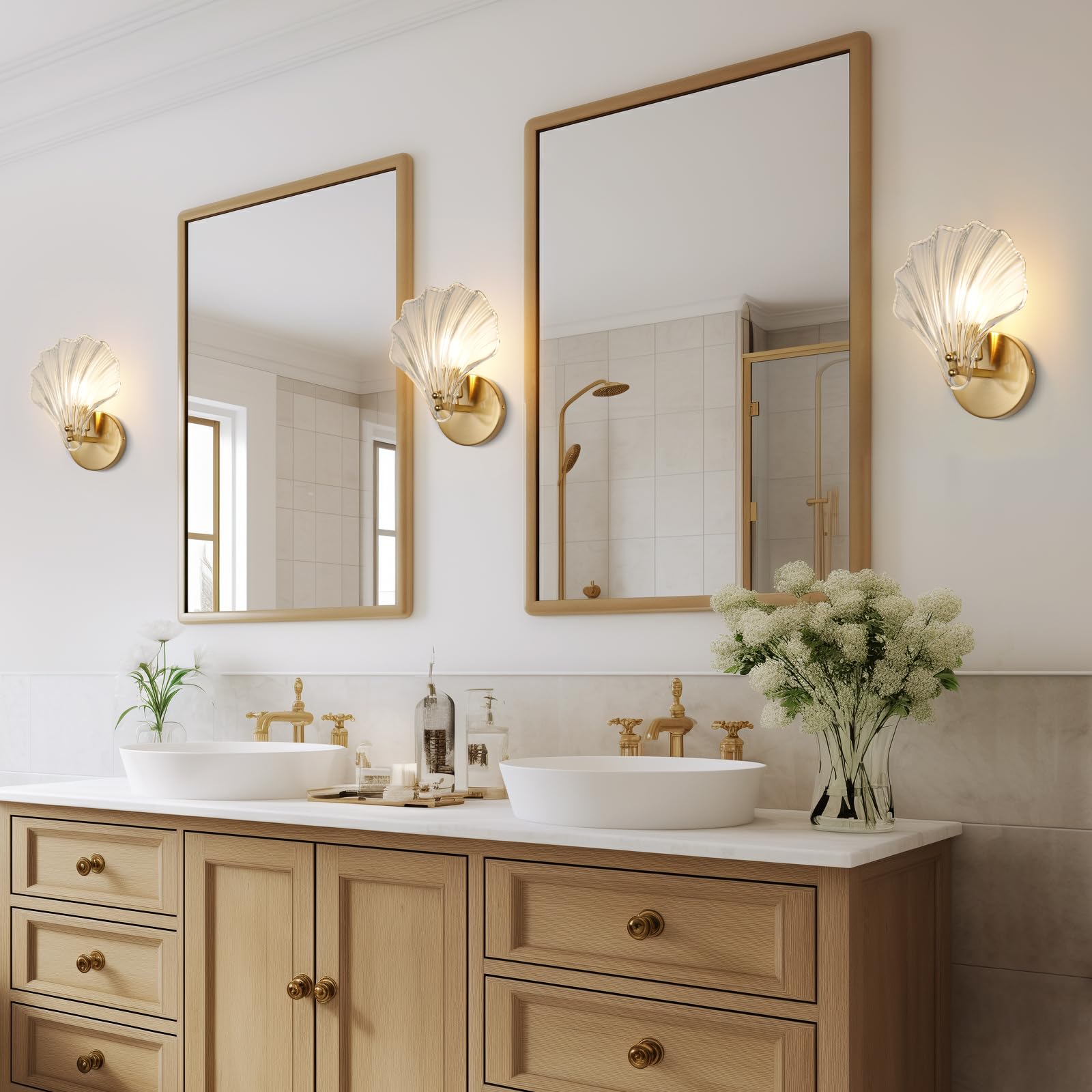 Art Deco Brass Glass Seashell Wall Sconce LED 1-Light