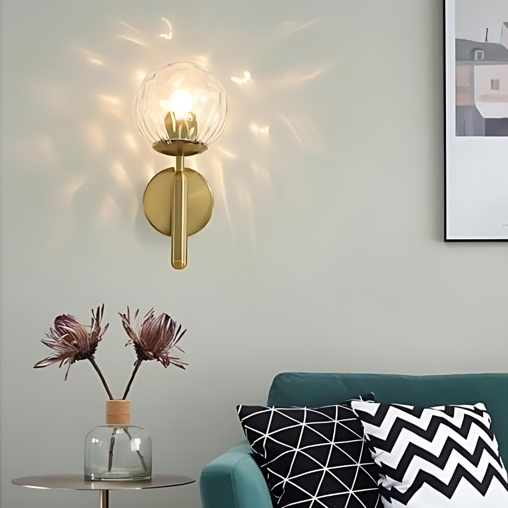 Nordic Brass Glass Globe Wall Sconce LED 1-Light