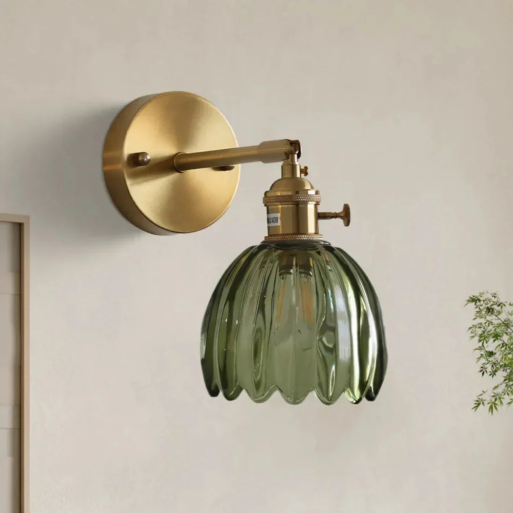 Vintage Brass Tulip Glass Wall Sconce 1-Light