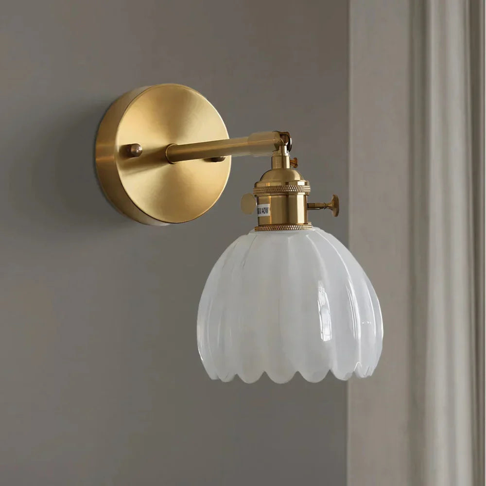 Vintage Brass Tulip Glass Wall Sconce 1-Light