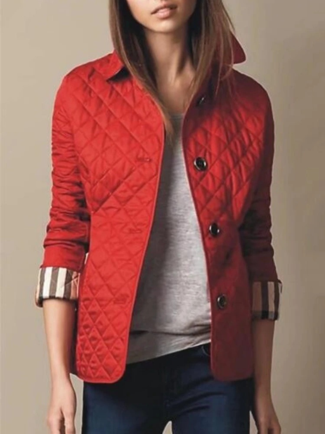 Women’s Casual Quilted Jacket with Turned-Down Collar
