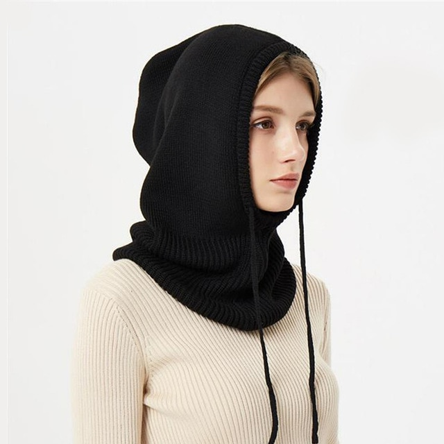 Puili | Winter Knit Beanie | Hooded Balaclava Style | Reinforced Wool-Blend Thermal Insulation | Adjustable Drawstring Fit | Wind-Resistant High-Volume Headwear