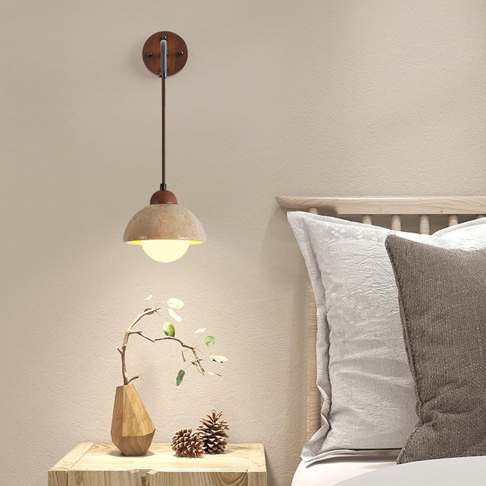 Modern Travertine & Wood Hanging Wall Sconce LED 1-Light