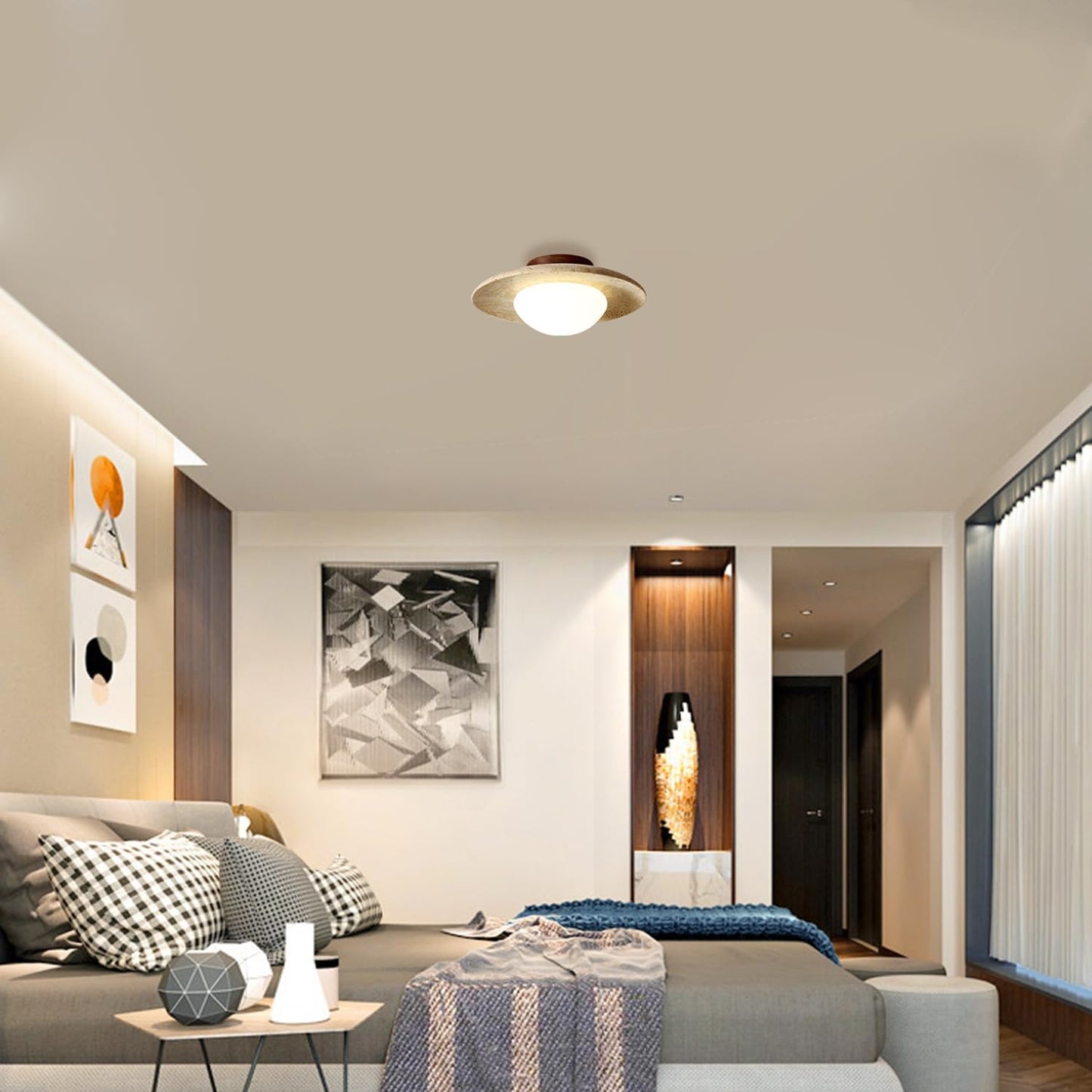 Nordic Minimalist Travertine Round LED Ceiling Light 1-Light